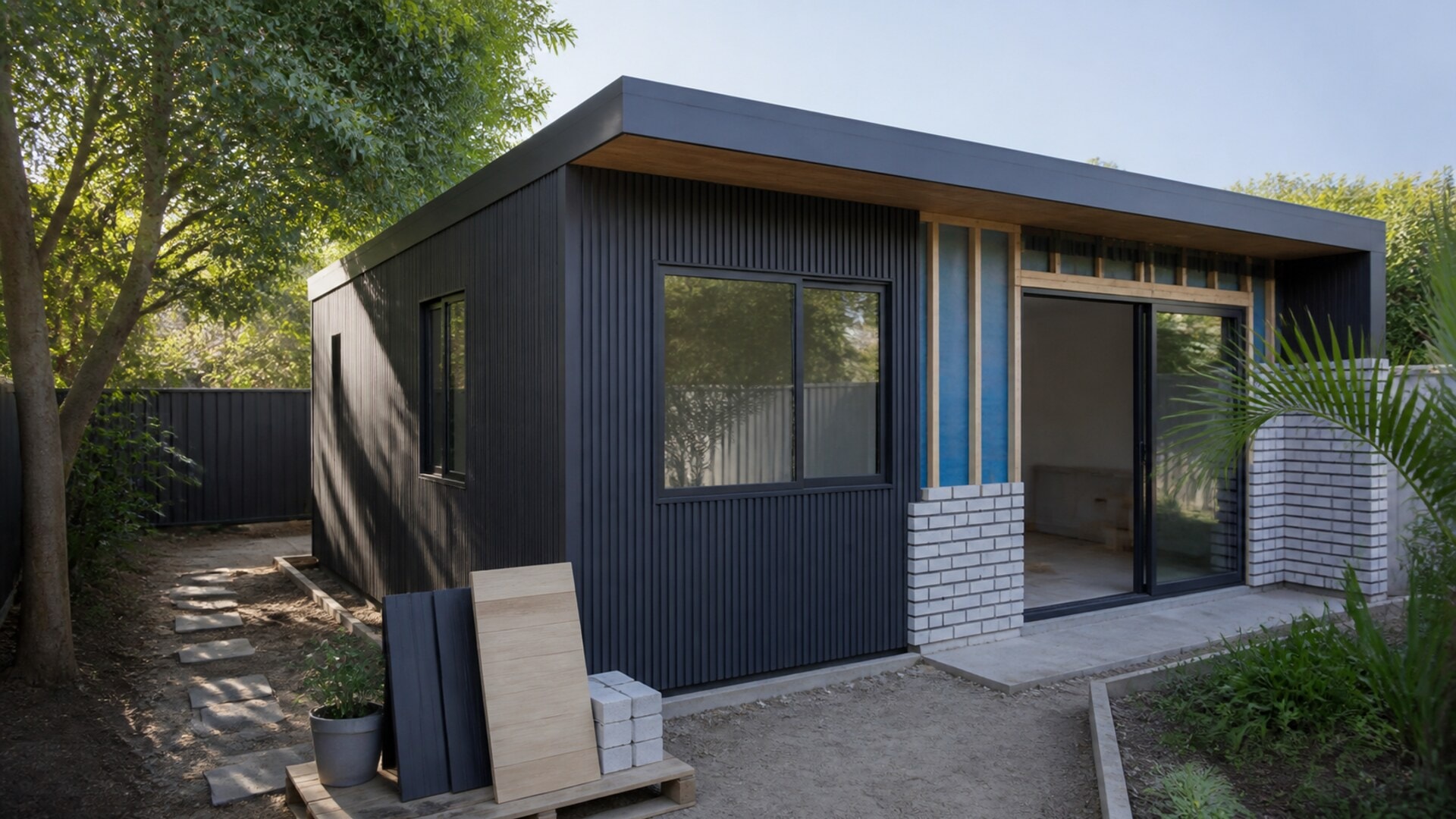Contemporary compact granny flat in a landscaped backyard